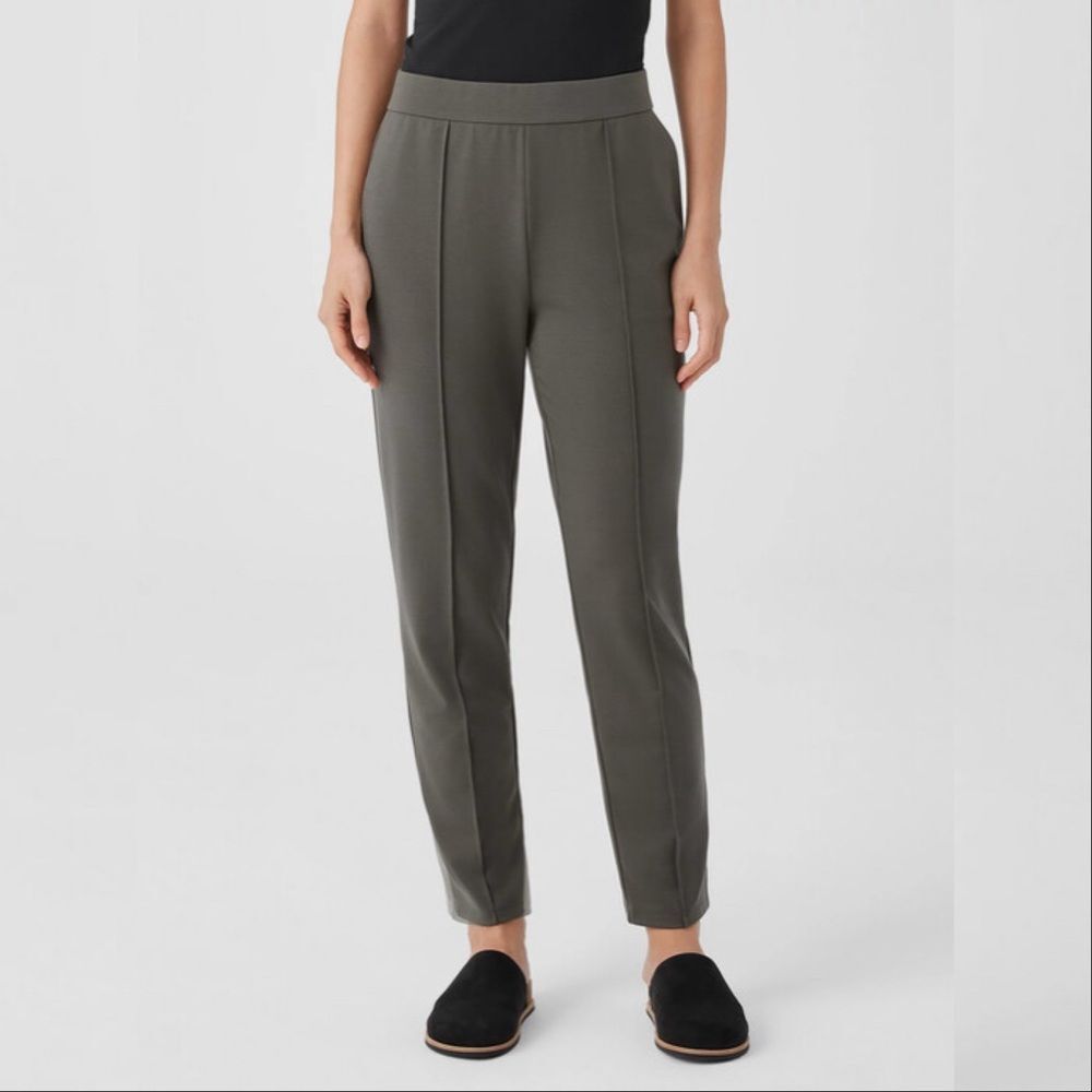 Eileen Fisher Pull On Stretch Green Tapered Trousers Pants Business Casual